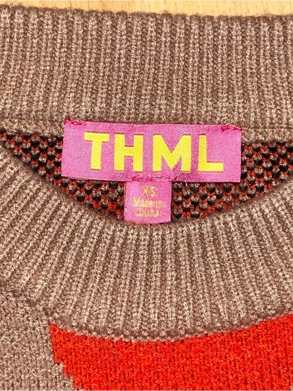 THML Taupe Crewneck Sweater with Red Heart Motif - Picture 6 of 7